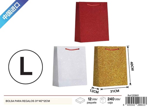 [220861] Bolsa para regalos con brillo en tres colores 31x40x12 cm - Embalaje festivo