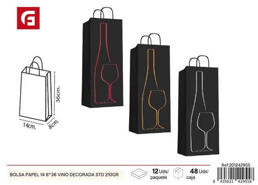 [201242955] Bolsa papel 14+8x36 210gr vino decorada std - Artículos de regalo