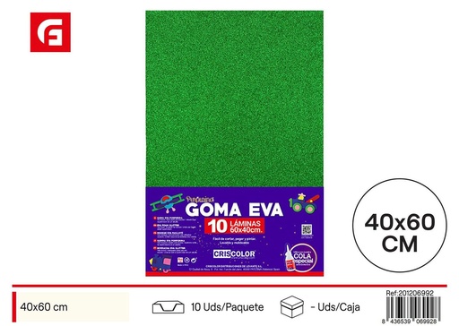 [201206992] Goma EVA Purpurina 40x60 cm Verde (10 unidades) - Foamy brillante para manualidades y decoración