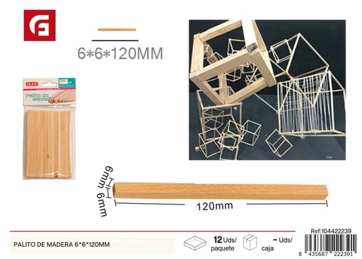 [104422239] Palito de madera 6 x 6 x 120 mm - Manualidades