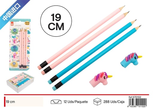 [6701102] Set de 4 lápices de unicornio - Material escolar