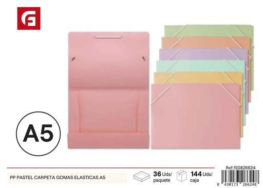 [150826624] Carpeta de PP pastel A5 con gomas elásticas - Archivero y clasificación de documentos