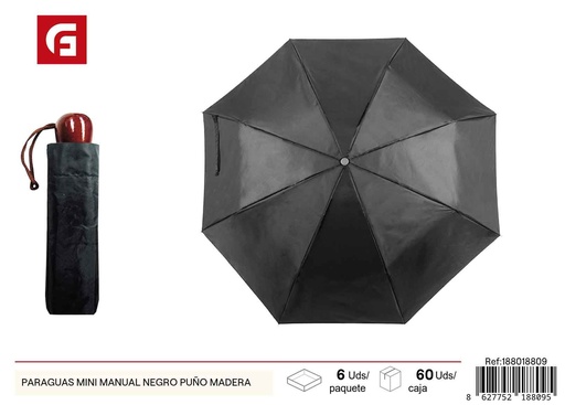 [188018809] Paraguas mini manual negro - Con puño de madera