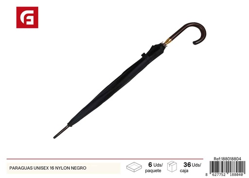 [188018804] Paraguas unisex 16 nylon negro - Accesorios para lluvia