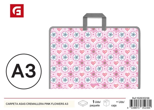 [152635238] Carpeta A3 con asas de cremallera Pink Flowers - Material de oficina