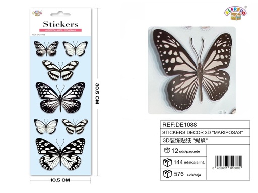[DE1088] Stickers decorativos 3D "Mariposas" 10,5x30,5 cm - Decoraciones
