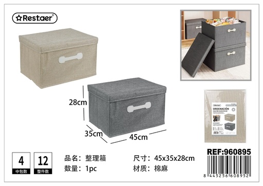 [960895] Caja de almacenamiento de algodón y cuero 45*35*28 cm - Organización del hogar