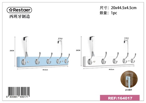 [164017] Percha para puerta 5 ganchos blanco y azul - Organizadores y colgadores