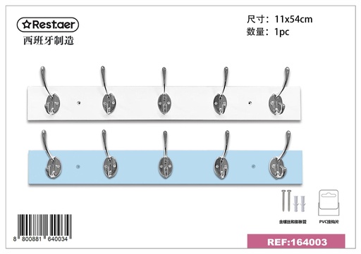[164003] Percha de aluminio 5 ganchos blanco y azul - Organizadores y colgadores