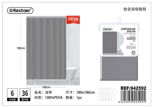 [942592] Cortina de ducha 180*180cm gris - Accesorios para baño