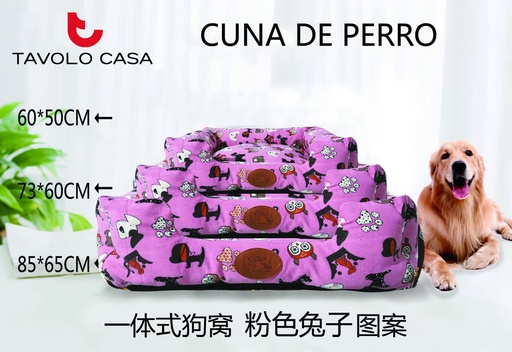 [T=GW-046] Cuna de perro 3 piezas - Diseño clásico con conejos rosados