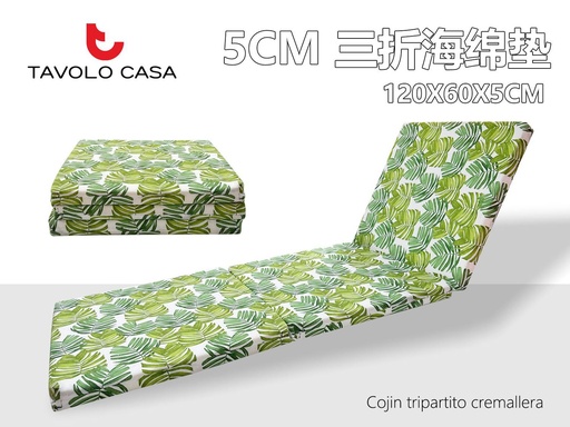 [T=ST5-120-05] Colchón de espuma plegable 3 pliegues 120x60x5 cm - Colchón portátil para exteriores