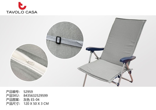 [T=52959-ES04] Cojín de asiento 120x50x3cm gris - Para sillas con respaldo