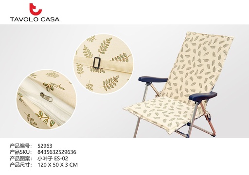 [T=52963-ES02] Cojín de asiento 120x50x3cm hojitas - Para sillas con respaldo