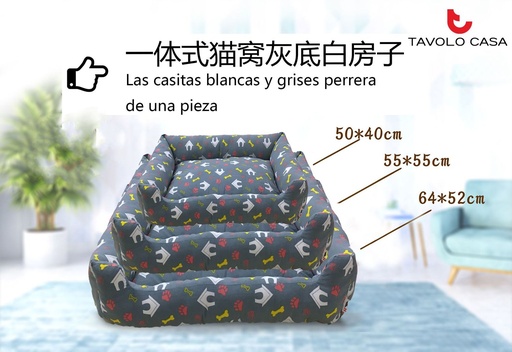 [T=MW-064] Cama de gato integrada con diseño de casa gris 3 piezas - Cama acogedora para gatos