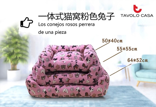 [T=MW-074] Cama de gato integrada con diseño de conejo rosa 3 piezas - Cama adorable para gatos