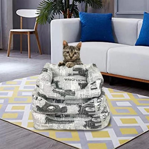 [T=MW-028] Juego de 3 piezas cama de gato de felpa blanco con letras - Cama elegantes para gatos