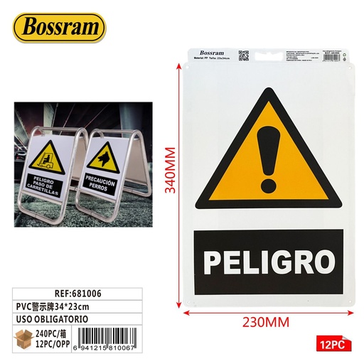 [681006] Cartel de advertencia PVC 34x23cm uso obligatorio - Señales de advertencia