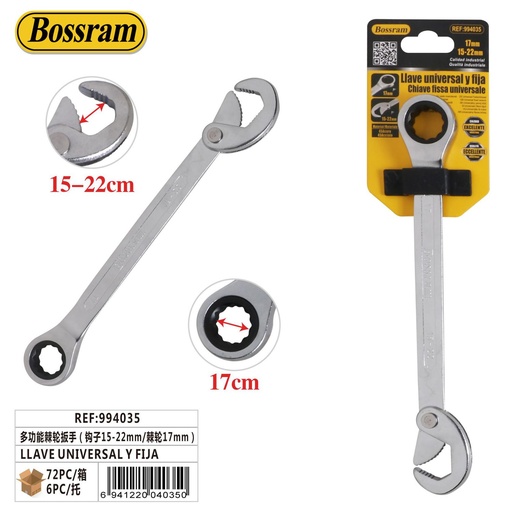 [994035] Llave universal y fija con trinquete multifunción (gancho 15-22mm/trinquete 17mm) - Herramientas manuales