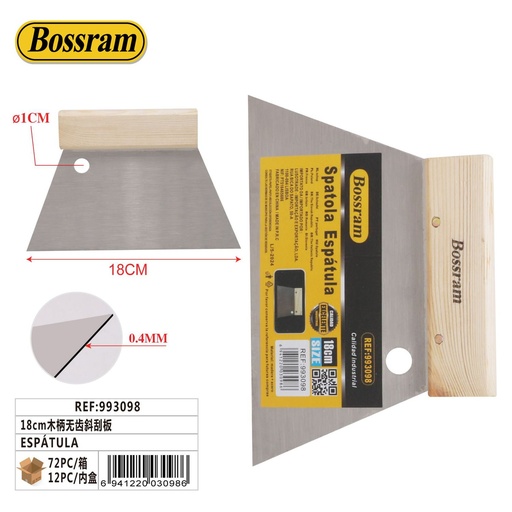[993098] Espátula de 18cm con mango de madera sin dientes - Herramientas de enlucido