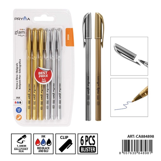 [0237141] Bolígrafo con tapa 1 mm (6 unidades) - Herramientas de escritura y papelería