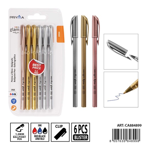 [0237142] Bolígrafo con tapa 1 mm 6p - Escritorio y material de escritura