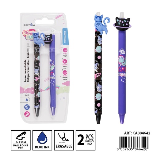 [0235509] Bolígrafo borrable 0.7 mm (2 piezas) - Bolígrafo de tinta borrable y colorido