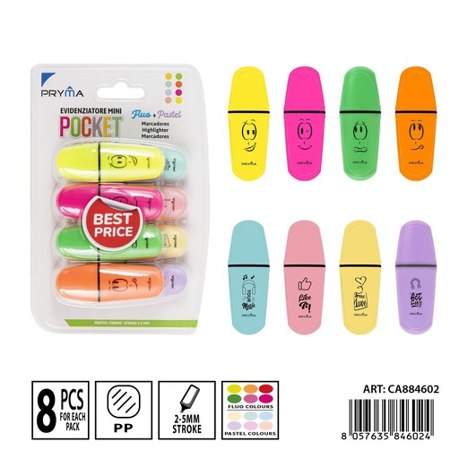 [0235075] Marcadores fluorescentes pastel big pack 8 piezas - Material de escritura