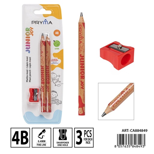 [0235693] Lápiz maxi 4B + sacapuntas 3 unidades - Accesorios de papelería