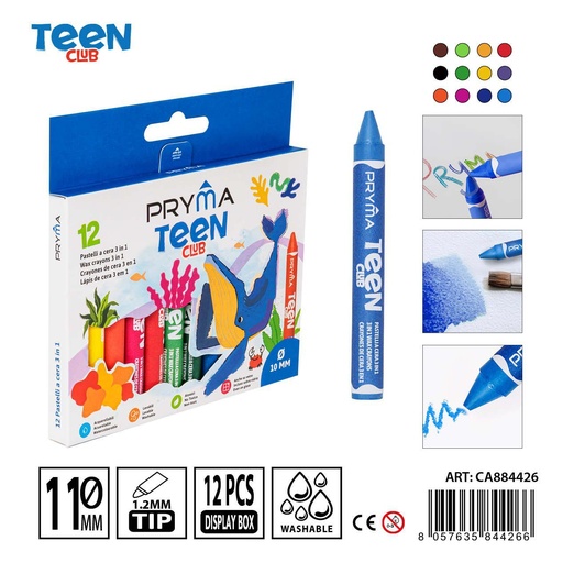 [0234401] Crayones de cera 3 en 1 12pzs - Colores vibrantes para crear
