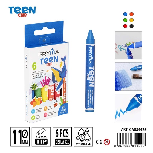 [0234400] Crayones de cera 3 en 1 6 colores - Pinturas y crayones para manualidades