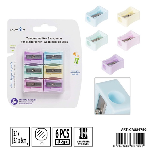 [0235690] Sacapuntas 1 agujero 2.1x2.1x3 cm 6 piezas - Herramientas escolares y sacapuntas