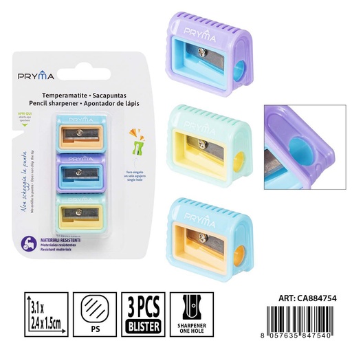 [0235685] Sacapuntas 1 agujero 3.1x2.4x1.5 cm 3uds - Herramientas escolares y sacapuntas