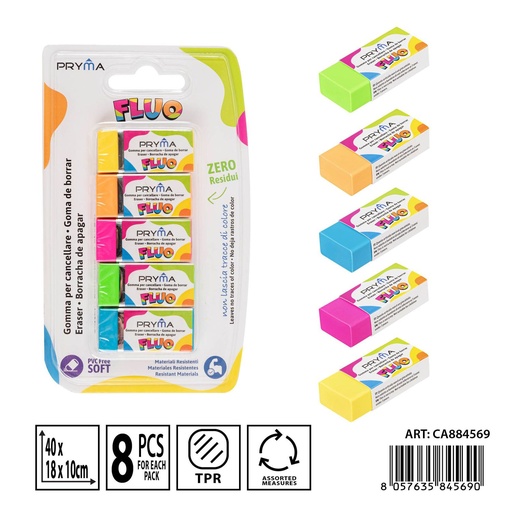 [0234895] Goma de color flúor 40x18x10mm - Artículos de papelería