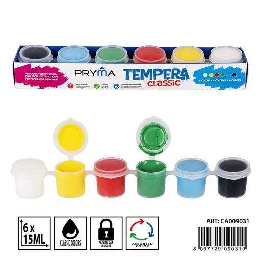 [0236530] Témpera de 6 colores clásico 15ml - Pinturas y manualidades