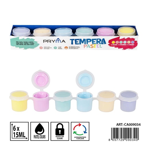 [0236533] Témpera de 6 colores pastel 15ml - Pinturas y manualidades