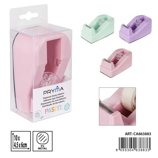 [0237415] Dispensador de cinta adhesiva 10x4.5x6 cm pastel - Cinta adhesiva