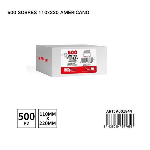 [A001844] Sobres americanos 110x220 500pz - Papelería