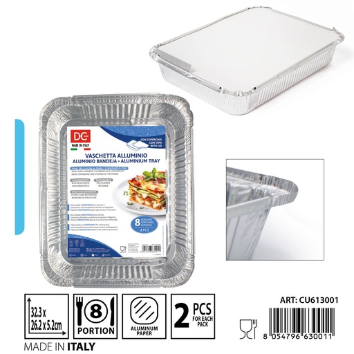 [0237635] Bandeja de aluminio con tapa 8 porciones 2 piezas - Accesorios de cocina desechables