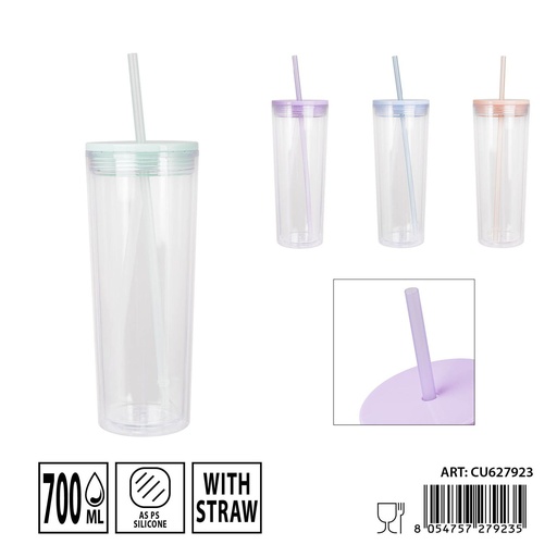 [0236904] Vaso con pajita 700 ml 22x8.5 cm - Accesorios de cocina