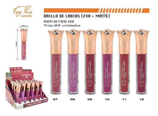 [B169-02] Brillo labial mate 24H 24 unidades - Maquillaje labial