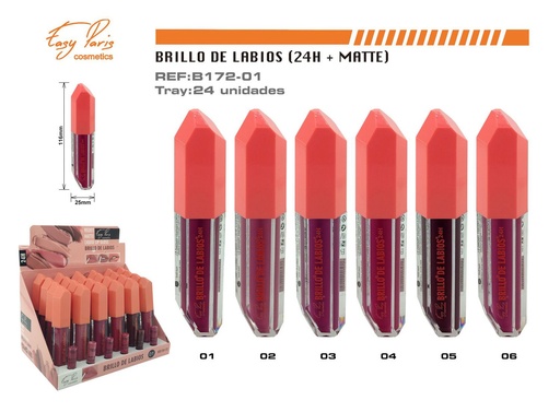 [B172-01] Brillo de labios 24H mate 24 unidades - Maquillaje labial