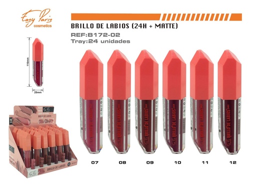 [B172-02] Brillo de labios 24H mate 24 unidades - Maquillaje labial