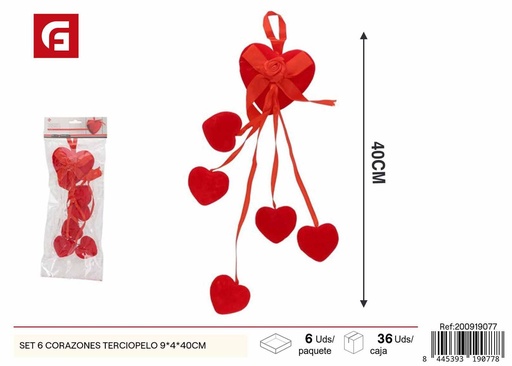 [200919077] Set de 6 corazones de terciopelo 9*4*40CM - Regalos de San Valentín