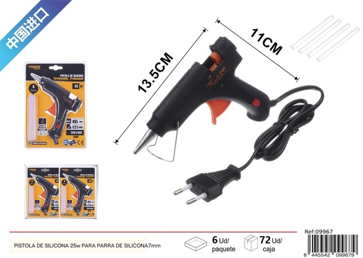 [09967] Pistola de silicona negra 25W para barra de 7 mm - Herramienta para manualidades