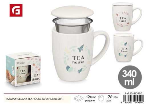 [201810920] Taza de porcelana Tea House con tapa filtro surtida