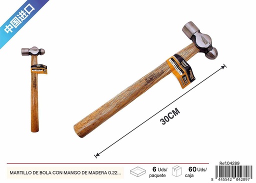 [04289] Martillo de bola con mango de madera 0.22kg - Herramienta de carpintería