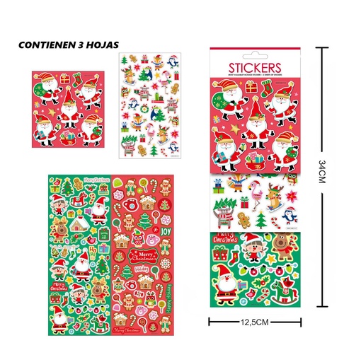 [NV9438] Stickers para regalo de Navidad 3 hojas 12.5x34cm - Stickers festivos