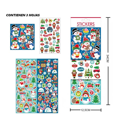 [NV9439] Stickers para regalo de Navidad 3 hojas 12.5x34cm - Stickers festivos