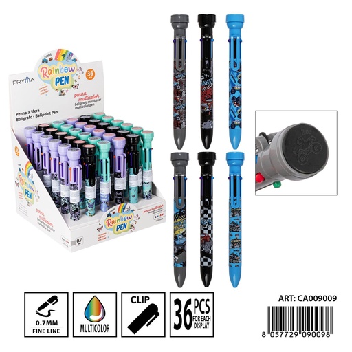 [0236674] Bolígrafo multicolor 6 en 1 con sello - Utensilios de escritura y bolígrafos creativos
